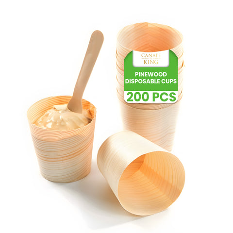 Pine Wood Serving Cups | Eco-Friendly Food Cups | Natural Party Serveware | 4 Sizes