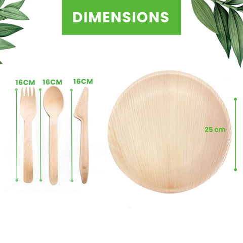 440-Piece Wedding Catering Premium Bundle | Palm Leaf Plates, Bowls, Platters, Wooden Cutlery, & Champagne Tray Set | (100 persons)