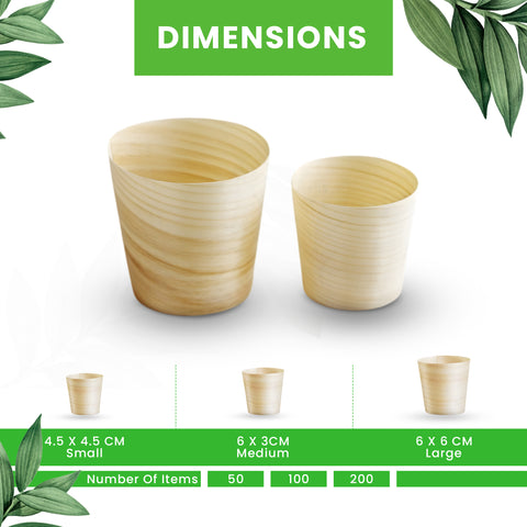 Pine Wood Serving Cups | Eco-Friendly Food Cups | Natural Party Serveware | 4 Sizes