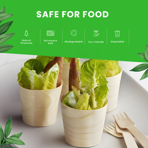 Pine Wood Serving Cups | Eco-Friendly Food Cups | Natural Party Serveware | 4 Sizes