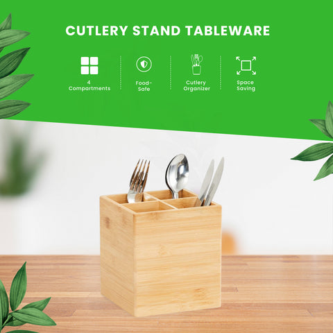 15cm Square Bamboo Cutlery Box | Eco-Friendly Cutlery Holder | Sustainable Service Box