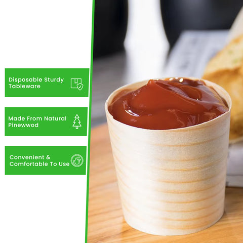 Pine Wood Serving Cups | Eco-Friendly Food Cups | Natural Party Serveware | 4 Sizes