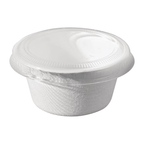 White Bagasse Pots with Lids | Eco-Friendly Food Containers | Sustainable Take-Away Pots