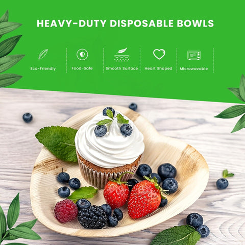 Heart-Shaped Palm Leaf Plates & Bowls | Romantic Eco-Friendly Tableware | 2 Sizes