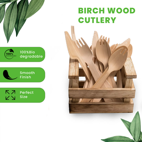 Birchwood Disposable Cutlery Set | 100-Piece Eco-Friendly Wooden Utensils | Premium Quality