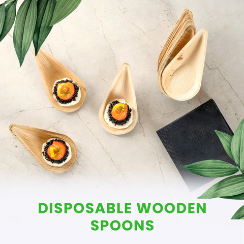 Palm Leaf Teardrop Spoons | Eco-Friendly Tasting Spoons | Elegant Appetizer Serveware