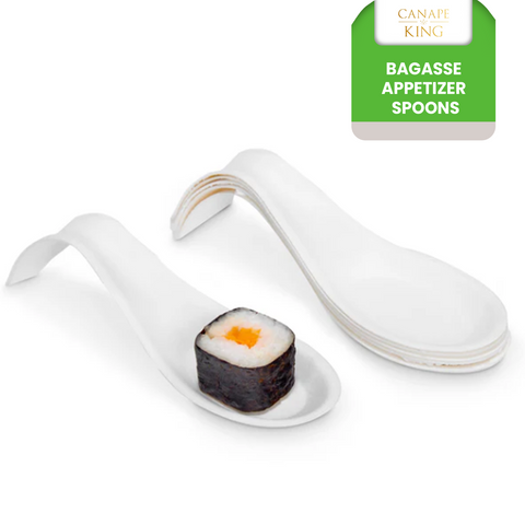 White Bagasse Canapé Spoons | Eco-Friendly Tasting Spoons | 10cm Biodegradable Serveware