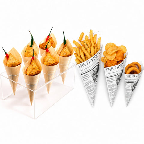Natural Pinewood Serving Cones vs Newspaper Printed Paper Cones: Which One Should You Choose?
