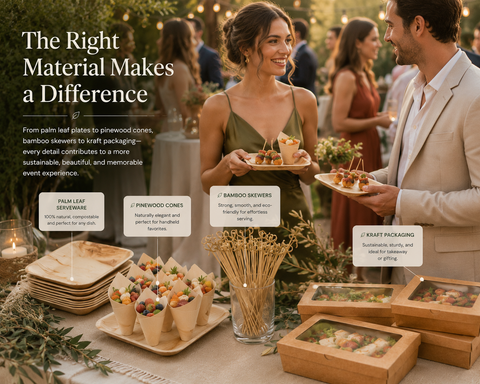 Palm Leaf, Pinewood, Bamboo or Kraft?  Which Material Is Right for Your Event?