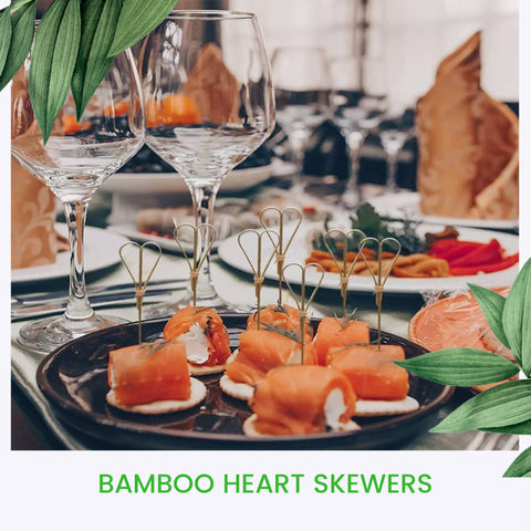 Bamboo Heart Skewers 12cm | Decorative Food Picks | Romantic Party Skewers