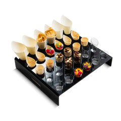 30-Hole Black/Clear Perspex Cone Stand 42x37x8cm | Professional Canapé Display | Luxury Service Tray - Canape King