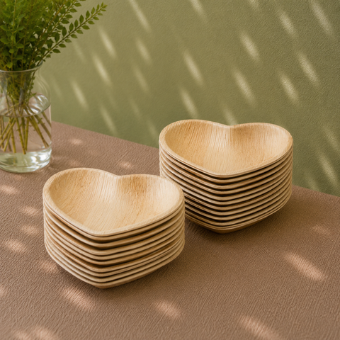 Heart-Shaped Palm Leaf Plates & Bowls | Romantic Eco-Friendly Tableware | 2 Sizes - Canape King
