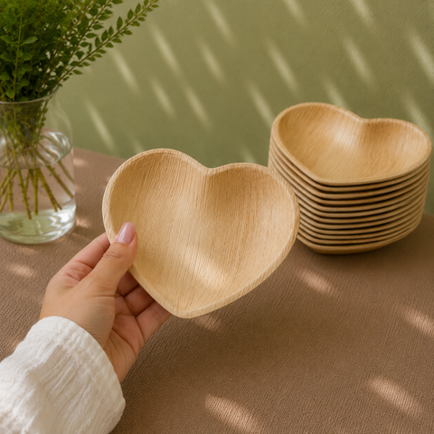 Heart-Shaped Palm Leaf Plates & Bowls | Romantic Eco-Friendly Tableware | 2 Sizes - Canape King