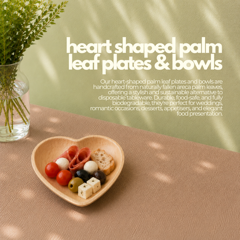Heart-Shaped Palm Leaf Plates & Bowls | Romantic Eco-Friendly Tableware | 2 Sizes - Canape King