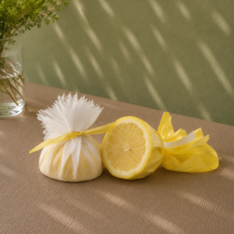 Muslin White/Yellow Lemon Covers with Ribbons | Professional Food Service Covers | 100-Piece Set