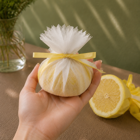Muslin White/Yellow Lemon Covers with Ribbons | Professional Food Service Covers | 100-Piece Set