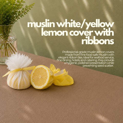 Muslin White/Yellow Lemon Covers with Ribbons | Professional Food Service Covers | 100-Piece Set