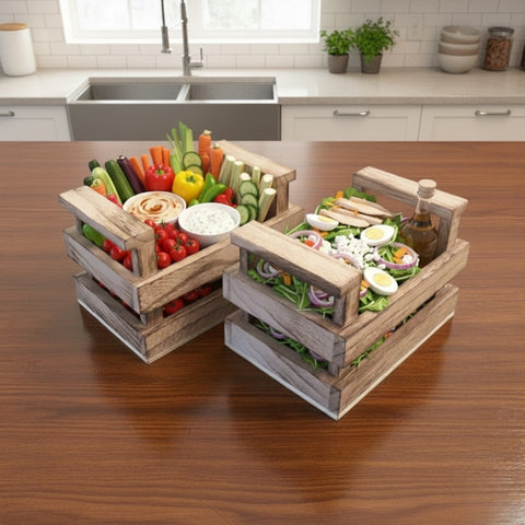 Real Wooden Crate Baskets | Premium Food Presentation | Natural Display Containers