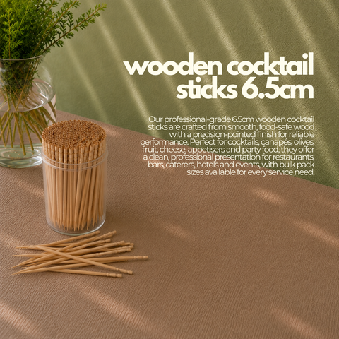 Wooden Cocktail Sticks 6.5cm | Professional Turned & Pointed Picks | Food-Grade Toothpicks