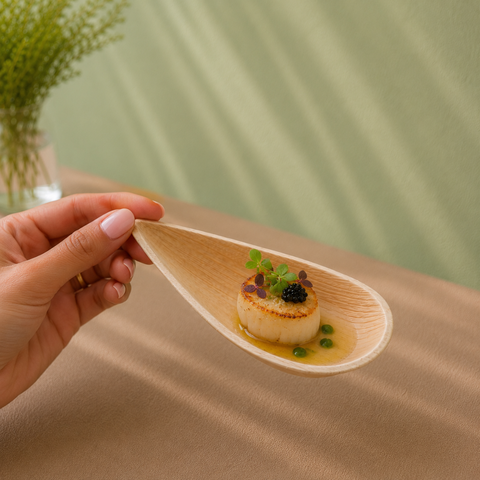 Palm Leaf Teardrop Spoons | Eco-Friendly Tasting Spoons | Elegant Appetizer Serveware