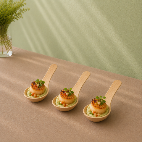 Palm Leaf Canapé Spoons 14cm | Eco-Friendly Tasting Spoons | Premium Appetizer Serveware