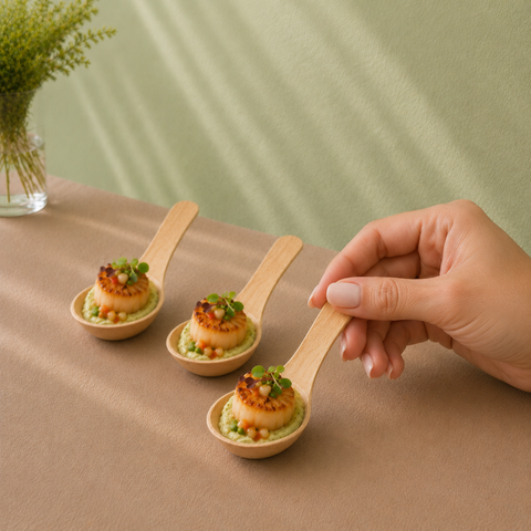 Palm Leaf Canapé Spoons 14cm | Eco-Friendly Tasting Spoons | Premium Appetizer Serveware