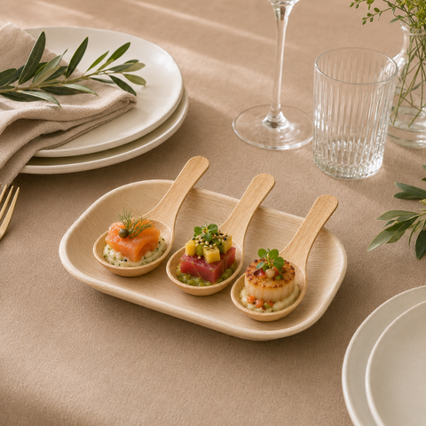 Palm Leaf Canapé Spoons 14cm | Eco-Friendly Tasting Spoons | Premium Appetizer Serveware