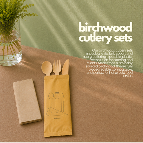 Birchwood Cutlery Sets | Eco-Friendly Wooden Cutlery | Knife, Fork & Spoon Sets