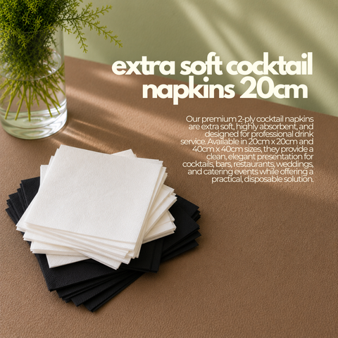 Extra Soft Cocktail Napkins 20cm | Premium 2-Ply Paper Napkins | Professional Bar Service
