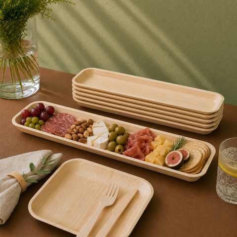 Long 33cm Rectangle Palm Leaf Serving Trays | Eco-Friendly Platters | Premium Party Serveware