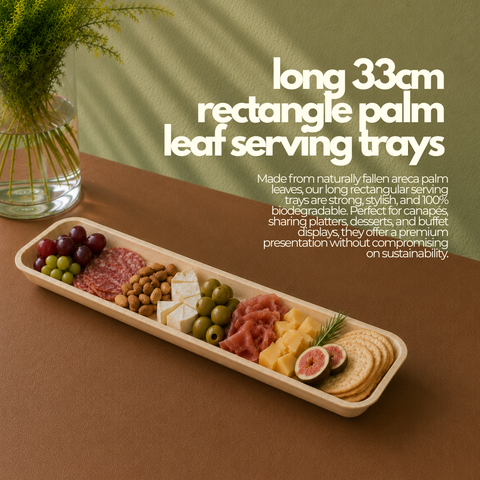Long 33cm Rectangle Palm Leaf Serving Trays | Eco-Friendly Platters | Premium Party Serveware
