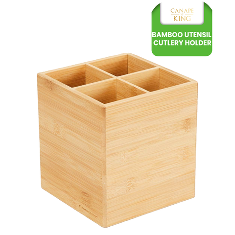 Bamboo Cutlery Box 15cm | Square Wooden Cutlery Holder