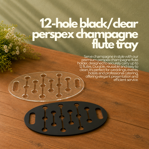 12-Hole Black/Clear Perspex Champagne Flute Tray | Professional Serving Holder | Luxury Drink Display