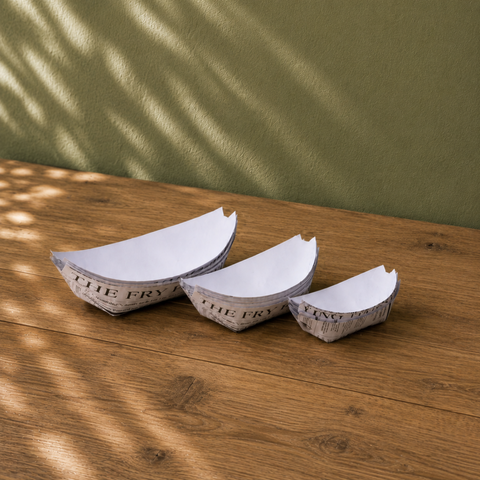 Newspaper Print Food Boats 9-19cm | Retro-Style Serving Boats | Street Food Containers