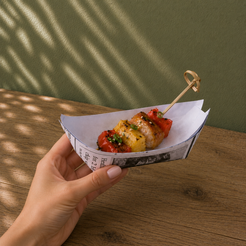 Newspaper Print Food Boats 9-19cm | Retro-Style Serving Boats | Street Food Containers