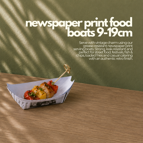 Newspaper Print Food Boats 9-19cm | Retro-Style Serving Boats | Street Food Containers