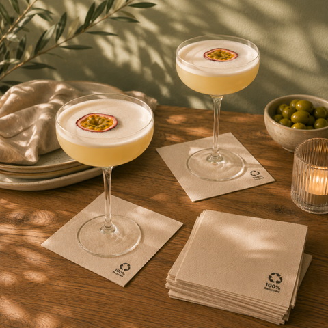 Eco-Friendly Cocktail Napkins | 2-Ply Sustainable Napkins | Biodegradable Bar Service