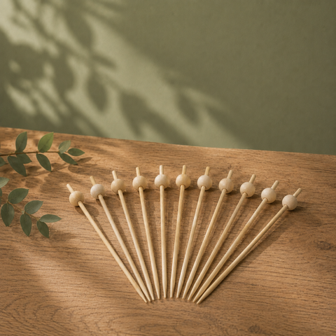 Bamboo Ball Skewers 15cm | Decorative Food Picks | Professional Party Skewers