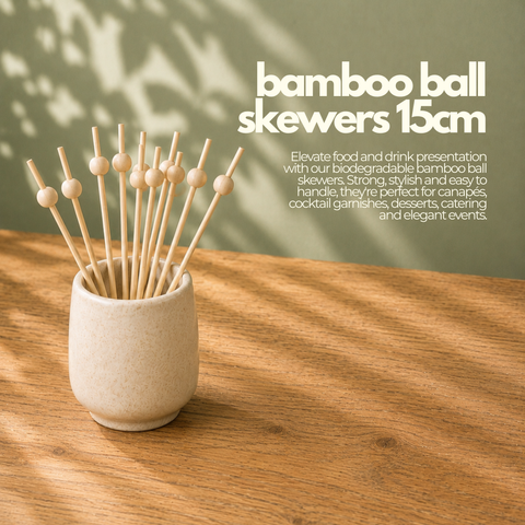 Bamboo Ball Skewers 15cm | Decorative Food Picks | Professional Party Skewers