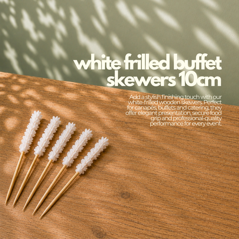 White Frilled Buffet Skewers 10cm | Decorative Party Picks | Professional Food Skewers - Canape King