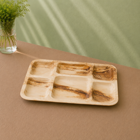 Rectangular Palm Leaf Thali Plates | Eco-Friendly Indian-Style Compartment Plates | Premium Dining - Canape King