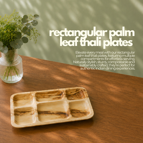 Rectangular Palm Leaf Thali Plates | Eco-Friendly Indian-Style Compartment Plates | Premium Dining - Canape King