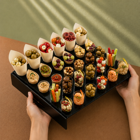 30-Hole Black/Clear Perspex Cone Stand 42x37x8cm | Professional Canapé Display | Luxury Service Tray - Canape King