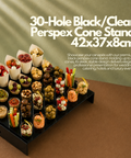 30-Hole Black/Clear Perspex Cone Stand 42x37x8cm | Professional Canapé Display | Luxury Service Tray - Canape King