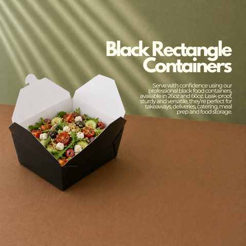 Black Rectangle Containers | Leak-Proof Food Boxes | Professional Take-Away Containers - Canape King