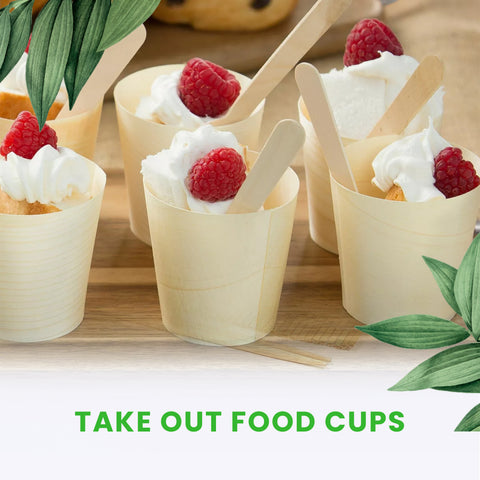 Pine Wood Serving Cups | Eco-Friendly Food Cups | Natural Party Serveware | 4 Sizes