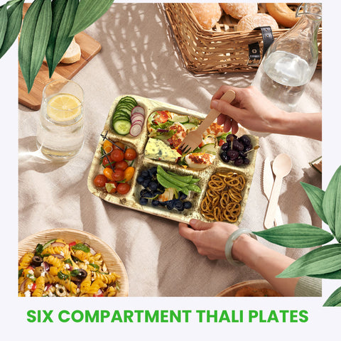 Rectangular Palm Leaf Thali Plates | Eco-Friendly Indian-Style Compartment Plates | Premium Dining