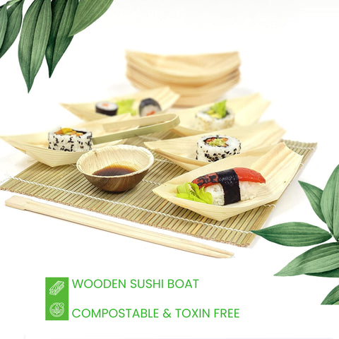 Wooden Serving Boats | Eco-Friendly Food Boats | Natural Bamboo Bowls | 7 Sizes