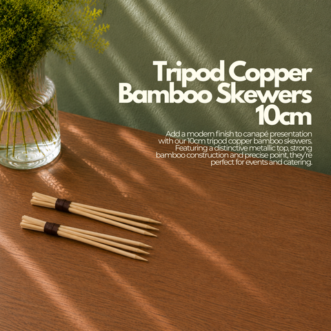 Tripod Copper Bamboo Skewers 10cm | Luxury Food Picks | Professional Catering Skewers