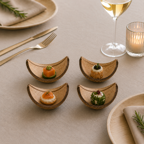 Natural Coconut Boats | Real Coconut Shell Serving Boats | Sustainable Serveware